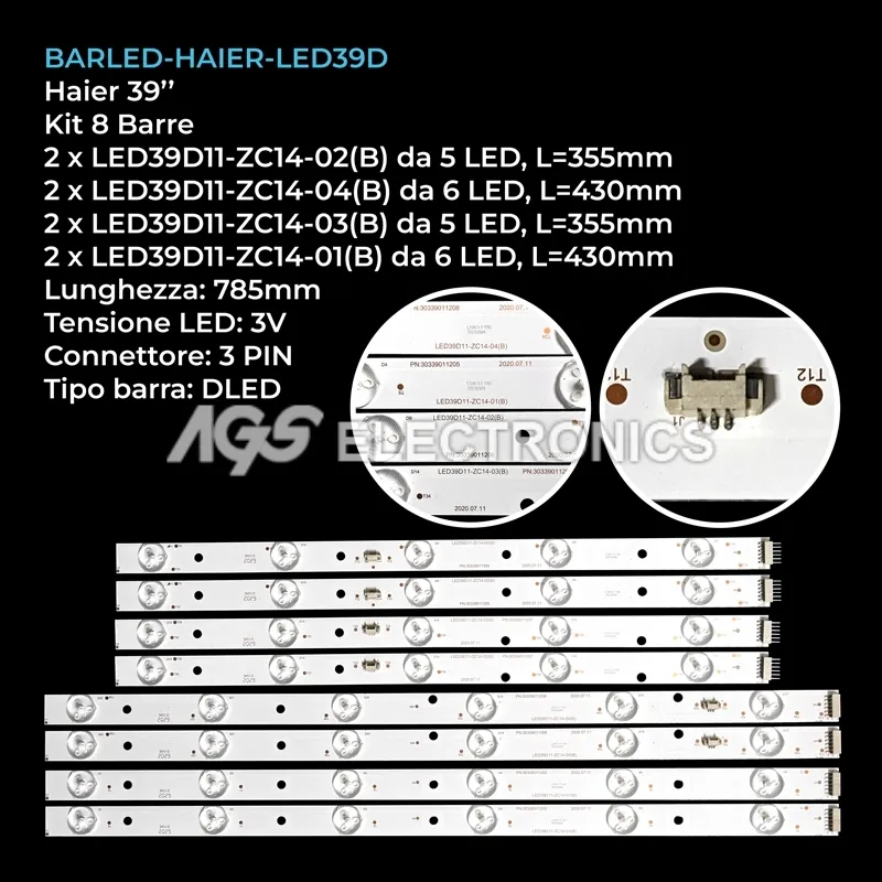kit 8 barre LED retroilluminazione per Haier 39 pollici modello LE39PW3
