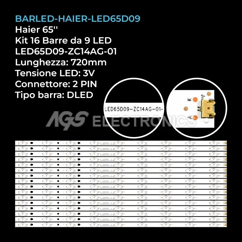 kit 16 barre LED retroilluminazione per Haier 65 pollici modello U6500U