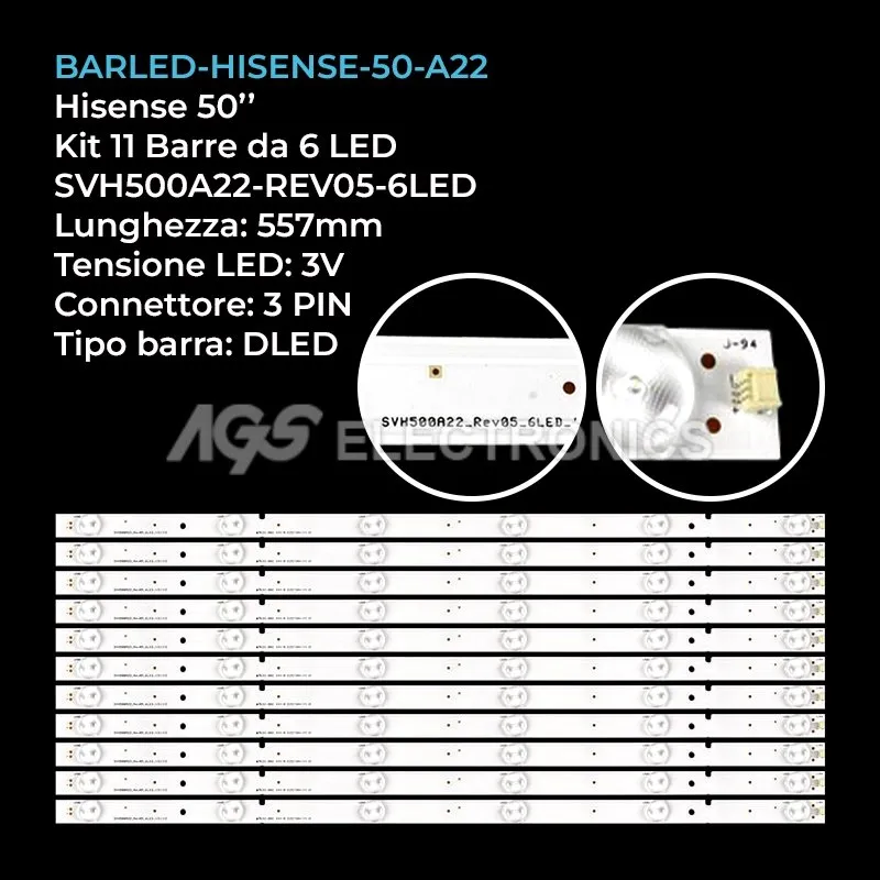 kit 11 barre LED retroilluminazione per Hisense 50 pollici modello 50K22DG