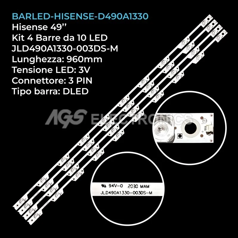 kit 4 barre LED retroilluminazione per Hisense 49 pollici modello LED49N39U