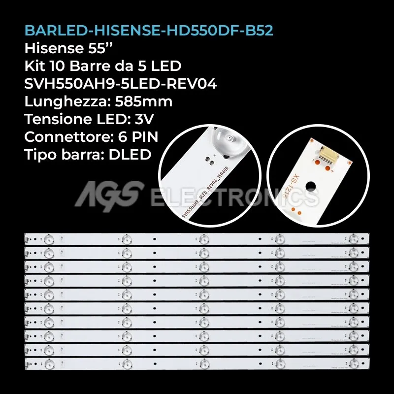 kit 10 barre LED retroilluminazione per Hisense 55 pollici modello LED55EC290N