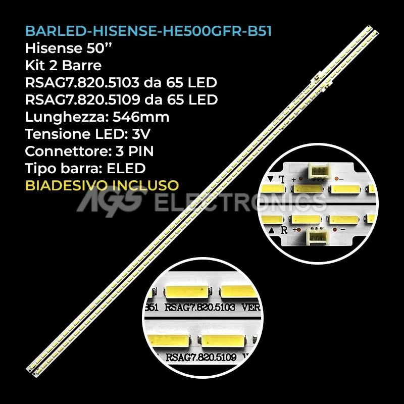 kit 2 barre LED retroilluminazione per Hisense 50 pollici modello 50K610GW