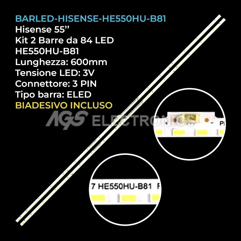kit 2 barre LED retroilluminazione per Hisense 55 pollici modello LED55K5500US
