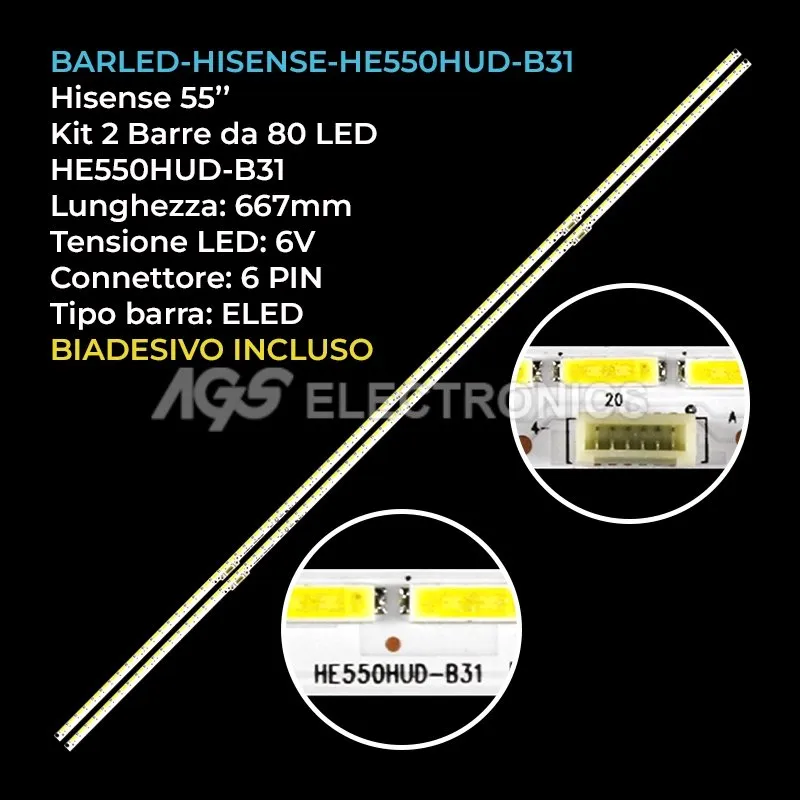 kit 2 barre LED retroilluminazione per Hisense 55 pollici modello LED55K680X3DU