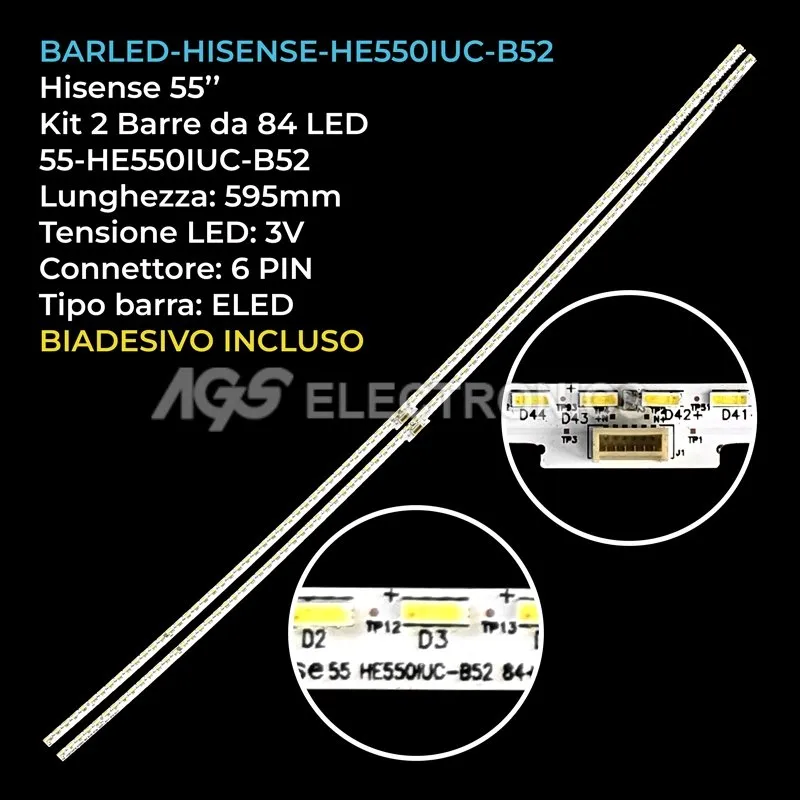 kit 2 barre LED retroilluminazione per Hisense 55 pollici modello LED55EC780UC