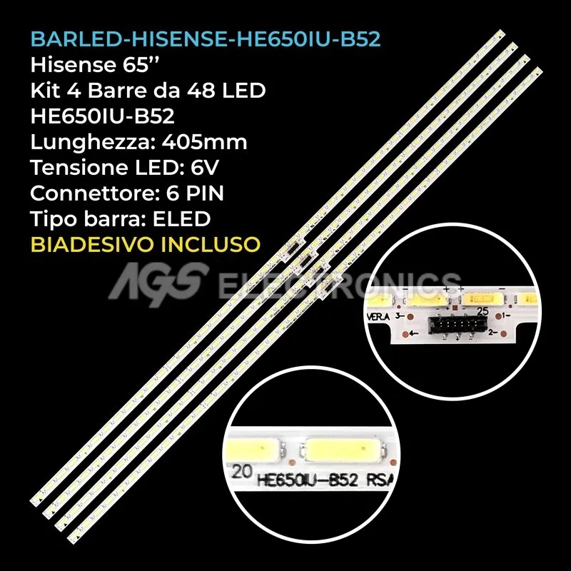 kit 4 barre LED retroilluminazione per Hisense 65 pollici modello 65H9D