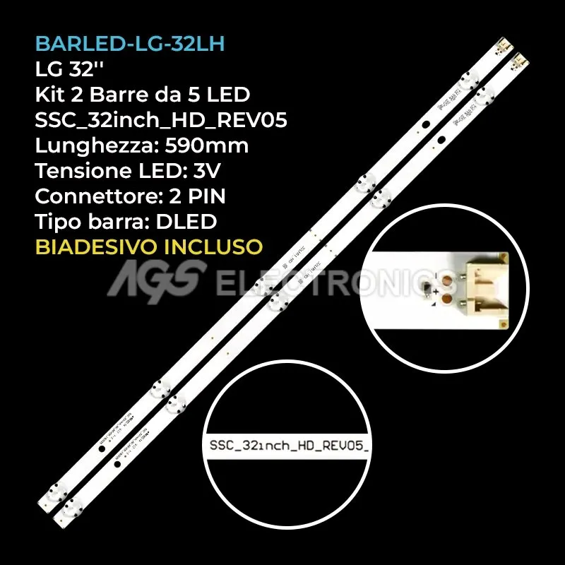 kit 2 barre LED retroilluminazione per LG 32 pollici modello 32LH570BCC