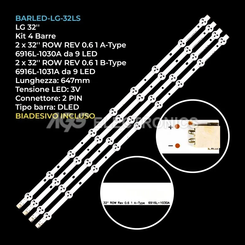 kit 4 barre LED retroilluminazione per LG 32 pollici modello 32LS3400UA
