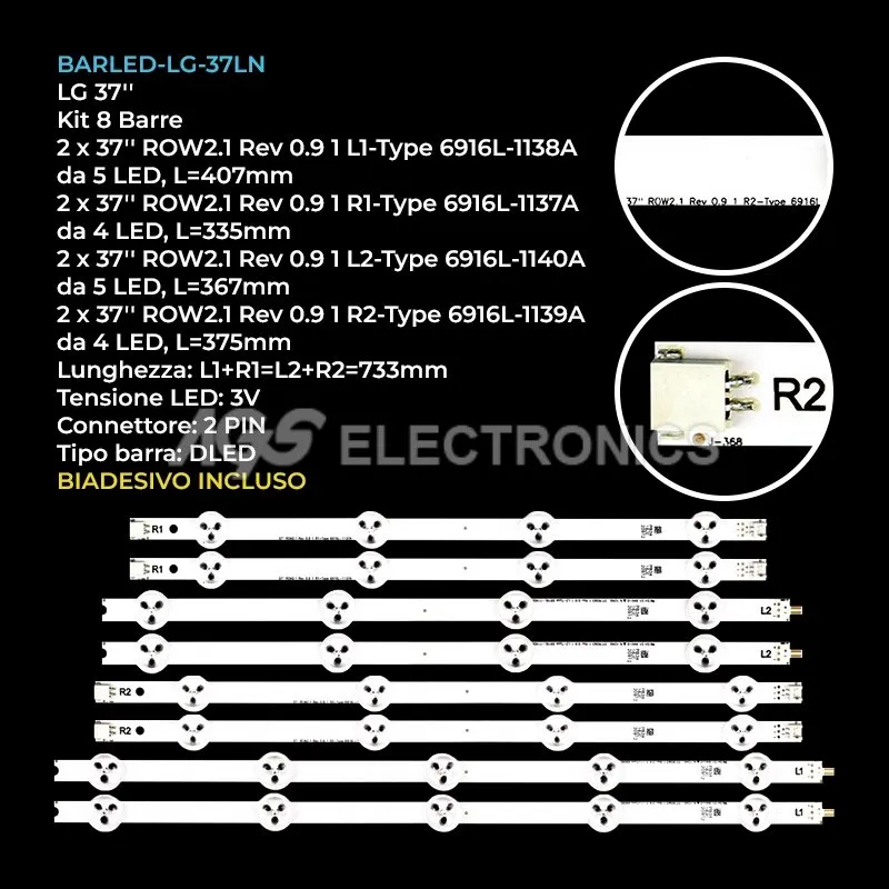 kit 8 barre LED retroilluminazione per LG 37 pollici modello 37LN537VZD