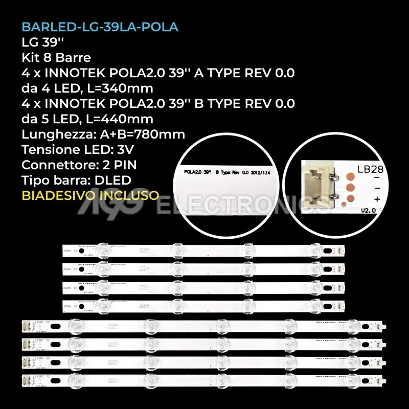 kit 8 barre LED retroilluminazione per LG 39 pollici modello 39LN5100
