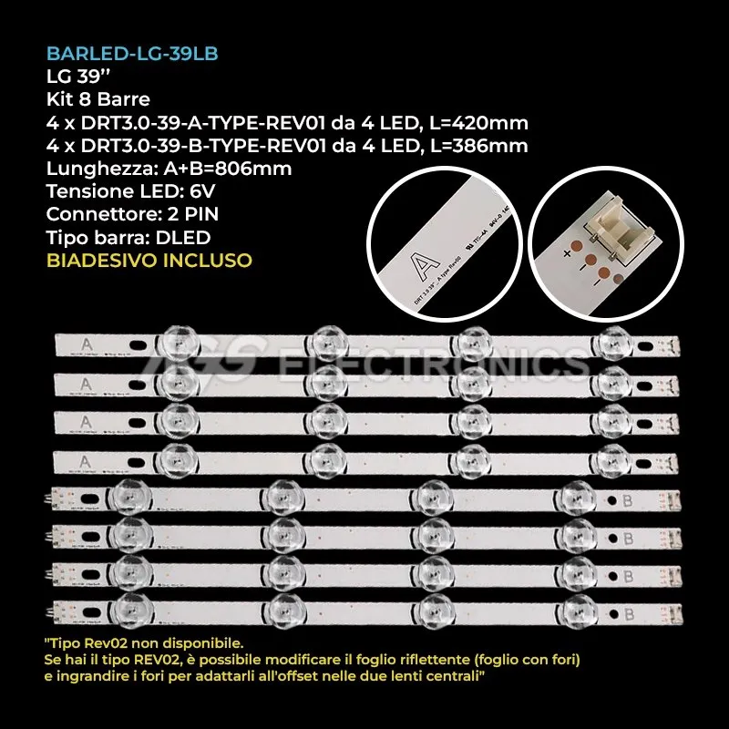 kit 8 barre LED retroilluminazione per LG 39 pollici modello 39LB585V