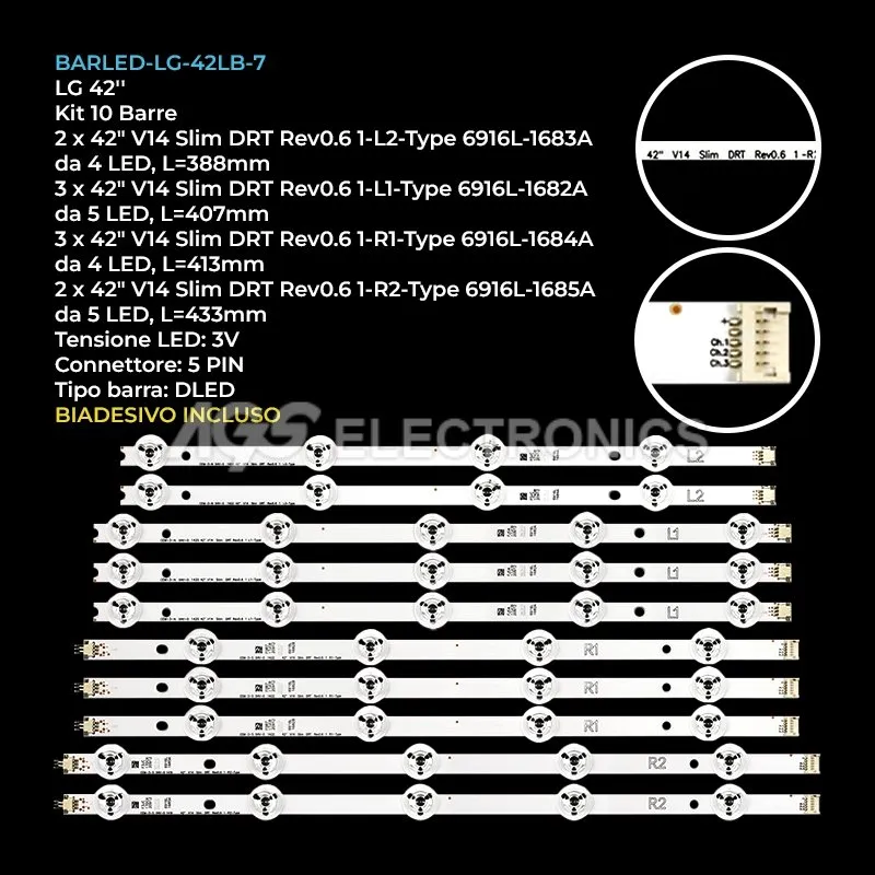 kit 10 barre LED retroilluminazione per LG 42 pollici modello 42LB7200