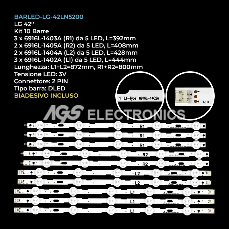 kit 10 barre LED retroilluminazione per LG 42 pollici modello 42LN5400UA