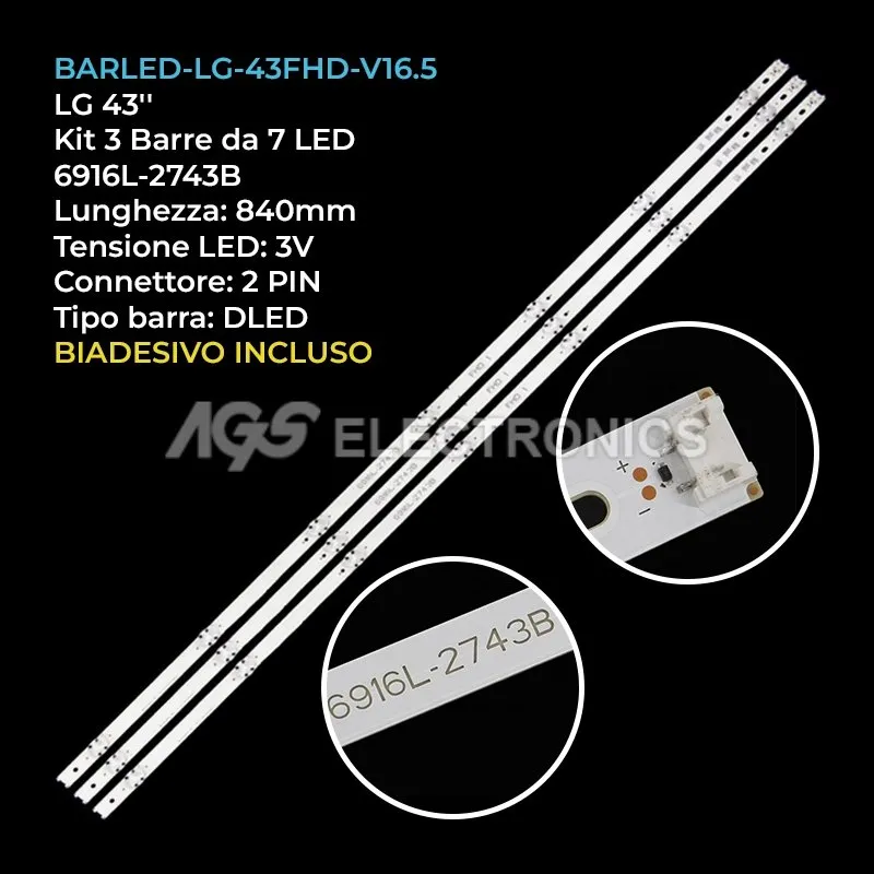 kit 3 barre LED retroilluminazione per LG 43 pollici modello 43LF510T