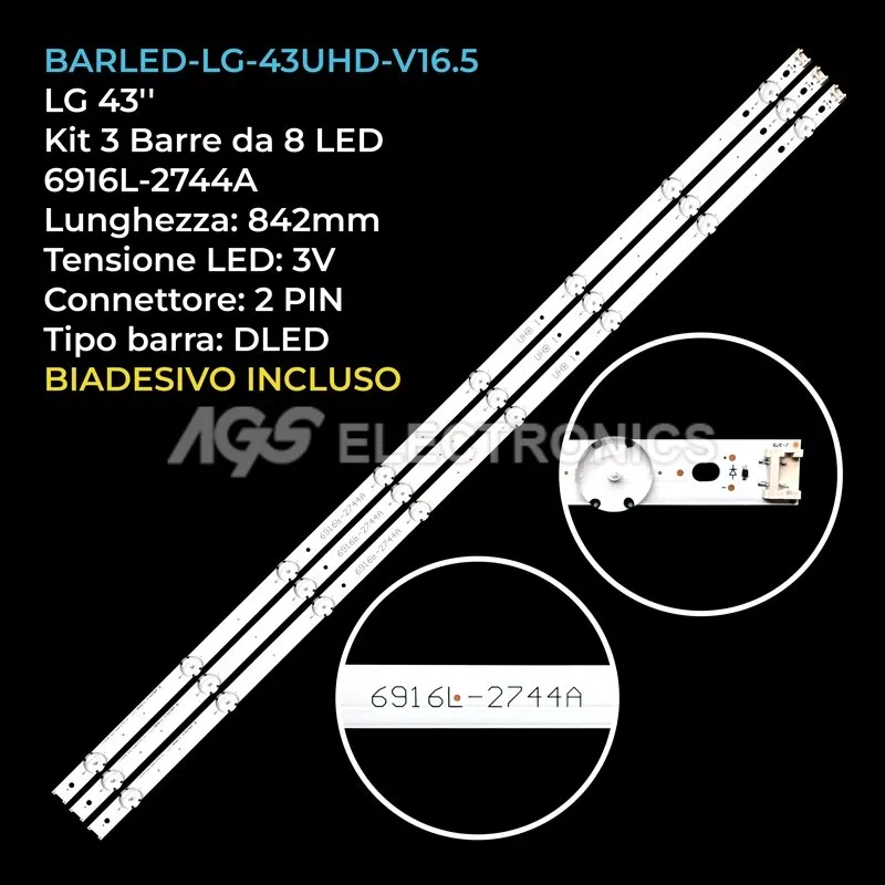 kit 3 barre LED retroilluminazione per LG 43 pollici modello 43UH617YTB