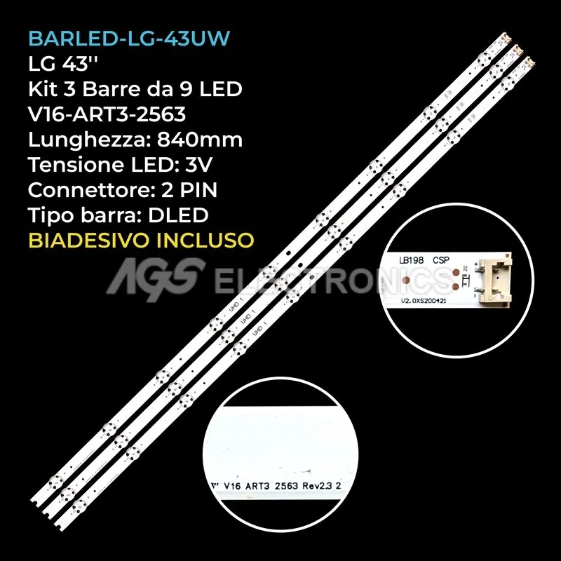 kit 3 barre LED retroilluminazione per LG 43 pollici modello 43UH650V