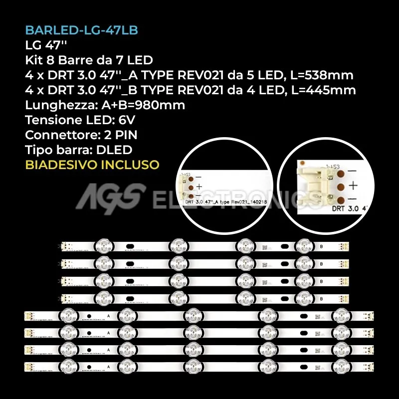 kit 8 barre LED retroilluminazione per LG 47 pollici modello 47LB5600