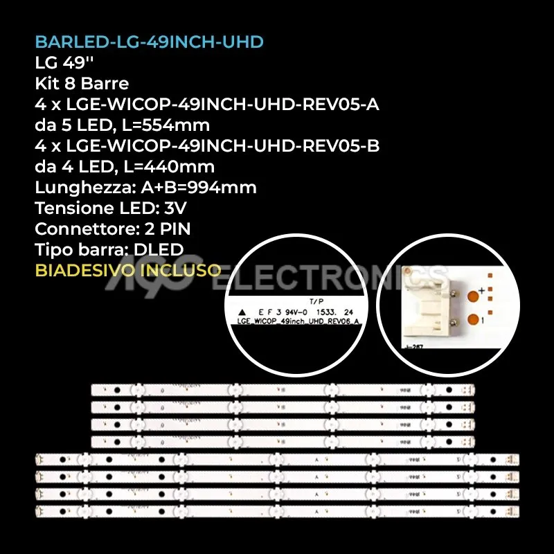 kit 8 barre LED retroilluminazione per LG 49 pollici modello 49UH6109ZB