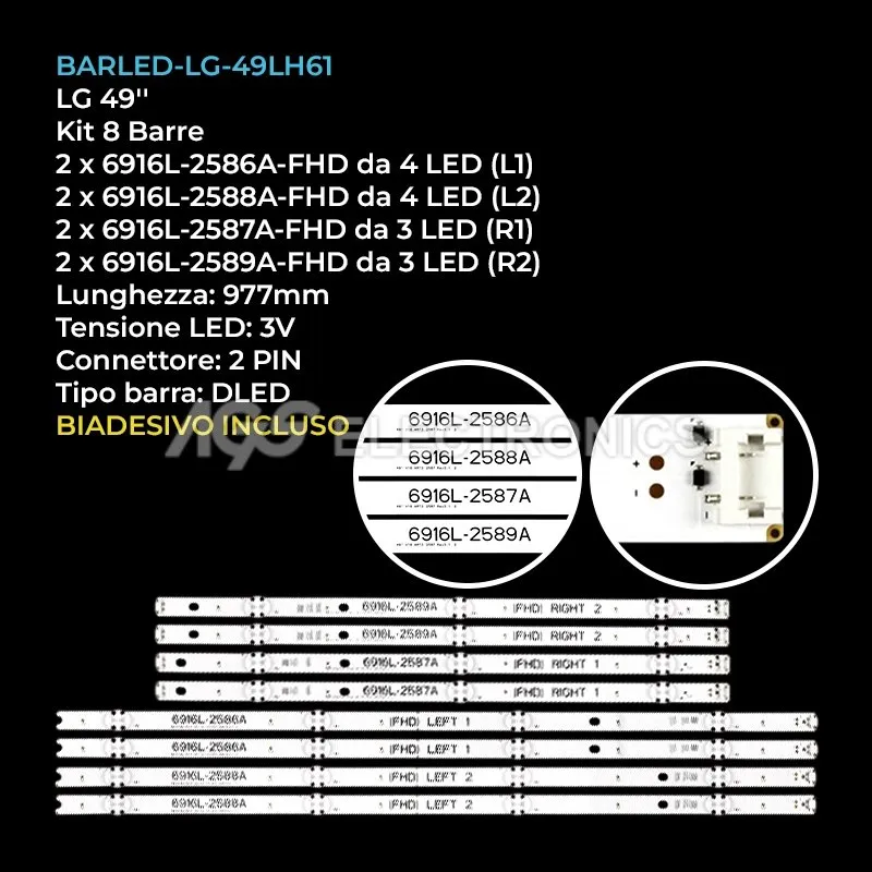 kit 8 barre LED retroilluminazione per LG 49 pollici modello 49LH600TDBBWCWLJR