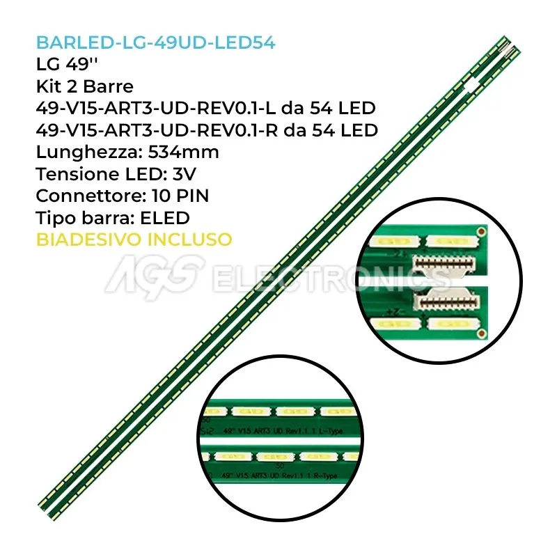 kit 2 barre LED retroilluminazione per LG 49 pollici modello 49UF779V