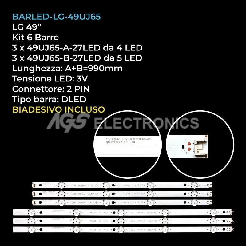 kit 6 barre LED retroilluminazione per LG 49 pollici modello 49UJ6560SB
