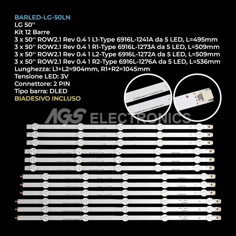 kit 12 barre LED retroilluminazione per LG 50 pollici pannello LC500DUESFU1