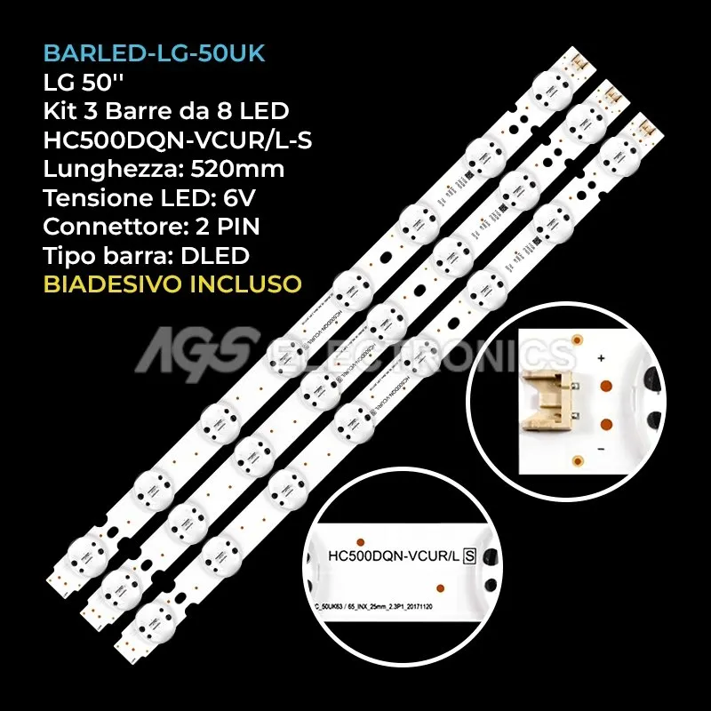 kit 3 barre LED retroilluminazione per LG 50 pollici pannello HC500DQNVCUL3