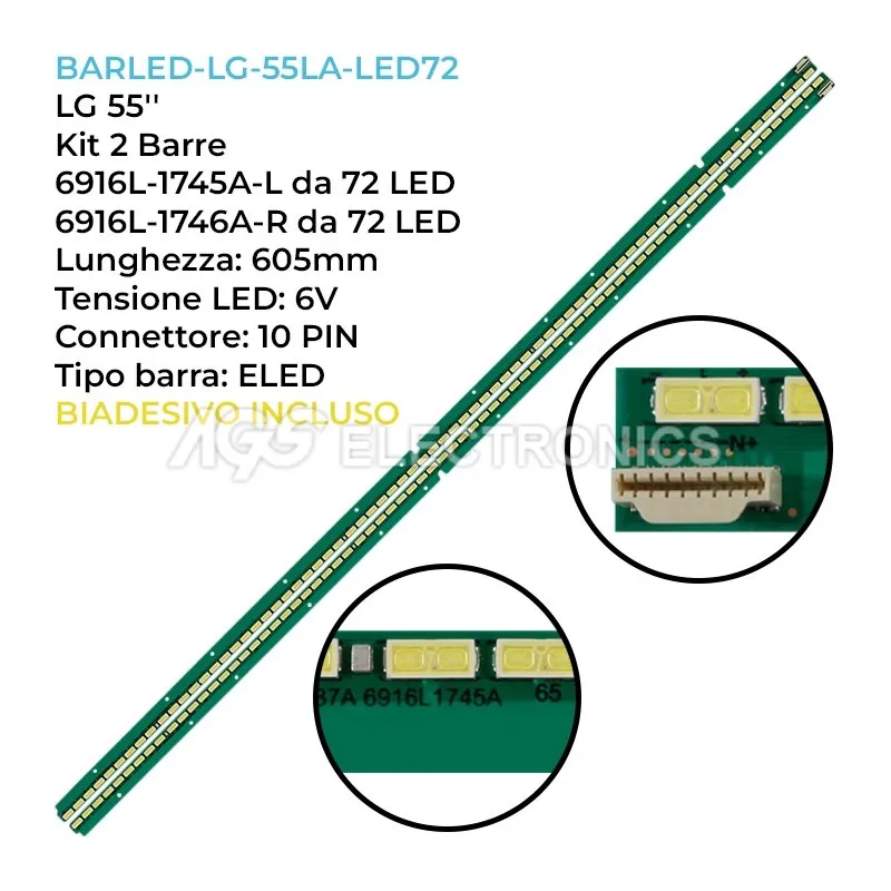 kit 2 barre LED retroilluminazione per LG 55 pollici modello 55UB950V