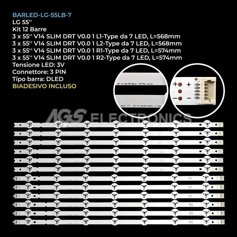 kit 12 barre LED retroilluminazione per LG 55 pollici modello 55LB731VAPI
