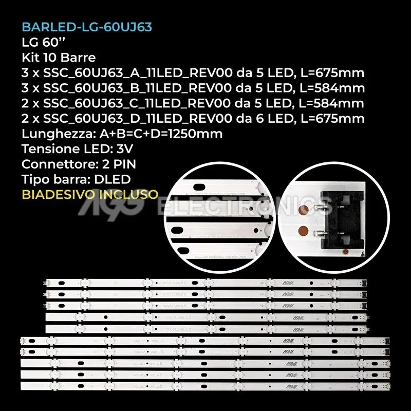 kit 10 barre LED retroilluminazione per LG 60 pollici modello 60UJ6350