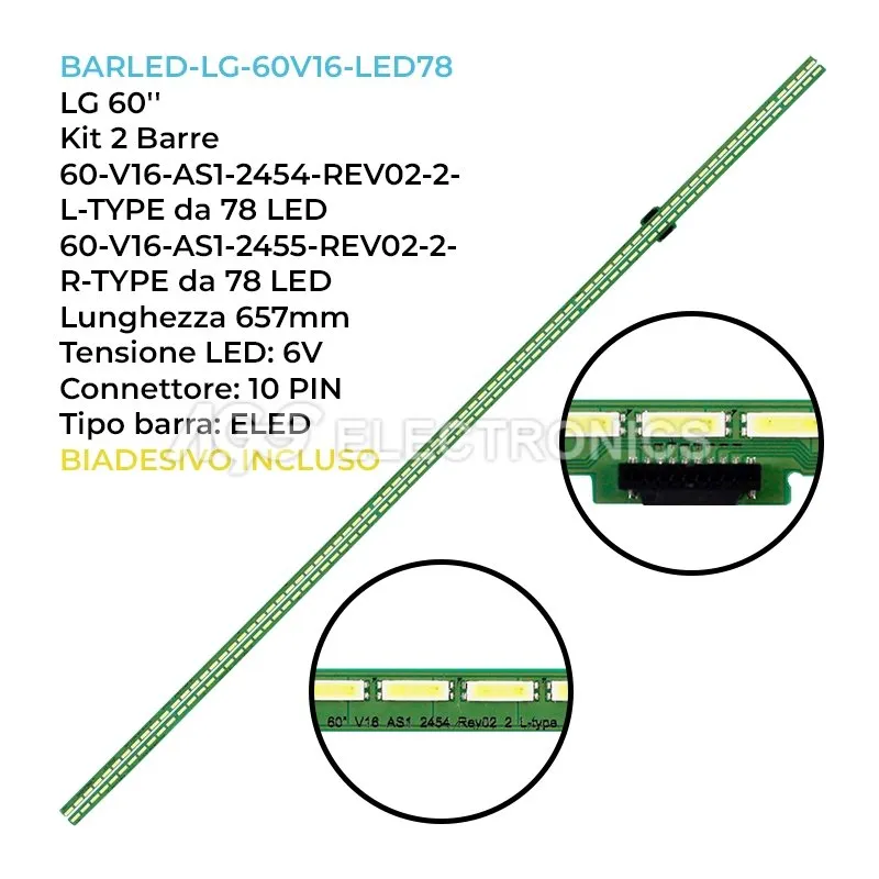 kit 2 barre LED retroilluminazione per LG 60 pollici modello 60UH8507