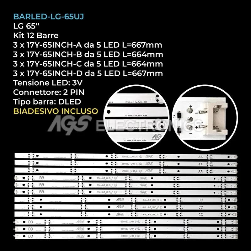 kit 12 barre LED retroilluminazione per LG 65 pollici modello 65LV340CTB