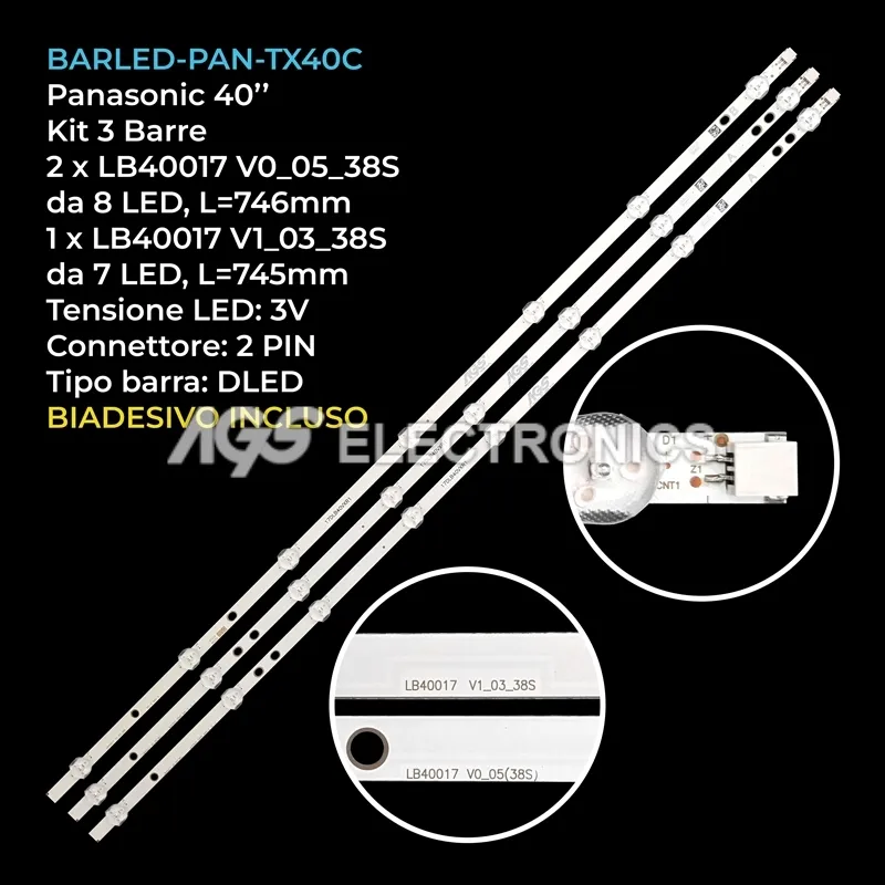 kit 3 barre LED retroilluminazione per Hitachi 40 pollici modello LT40VF52M