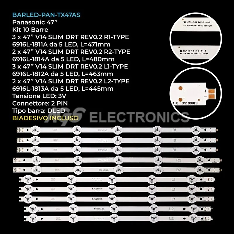 kit 10 barre LED retroilluminazione per Panasonic 47 pollici modello TX47AS750E
