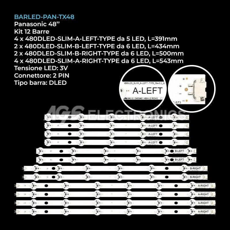 kit 12 barre LED retroilluminazione per Vestel 48 pollici modello 48FA7100
