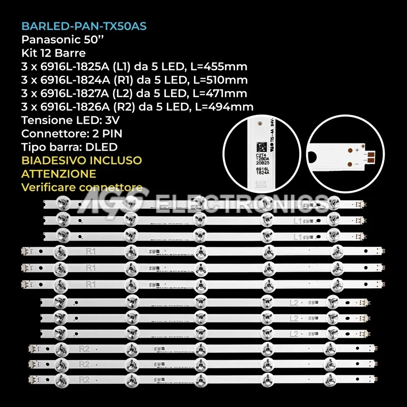 kit 12 barre LED retroilluminazione per Panasonic 50 pollici modello TH552AS700A