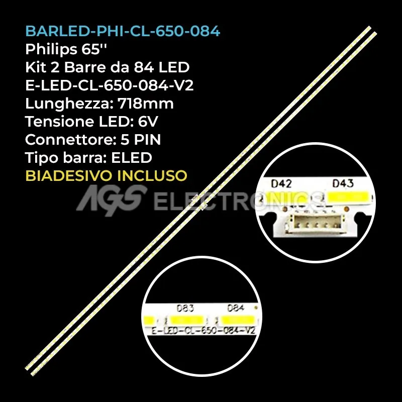 kit 2 barre LED retroilluminazione per Philips 65 pollici modello 65PUS710112