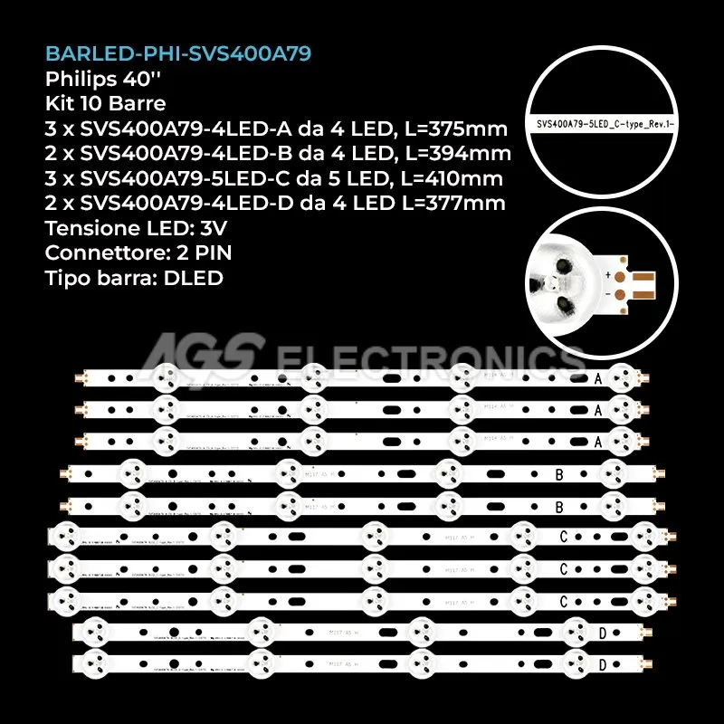 kit 10 barre LED retroilluminazione per Philips 40 pollici modello 40PFL3107K02