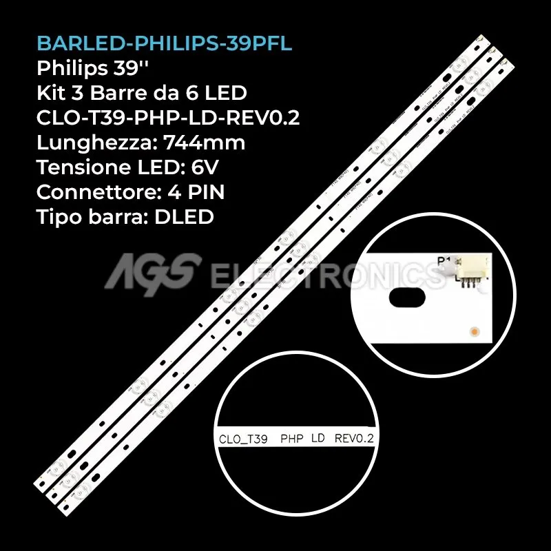 kit 3 barre LED retroilluminazione per Philips 39 pollici modello 39PFL3188H12