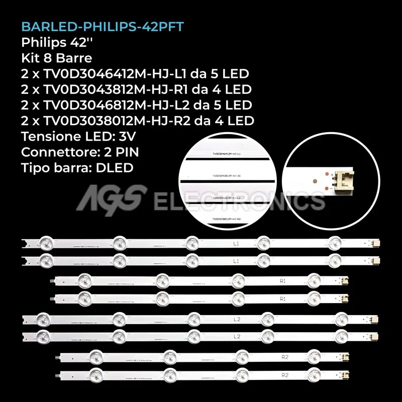 kit 8 barre LED retroilluminazione per Philips 42 pollici modello LC420DUNPGA1