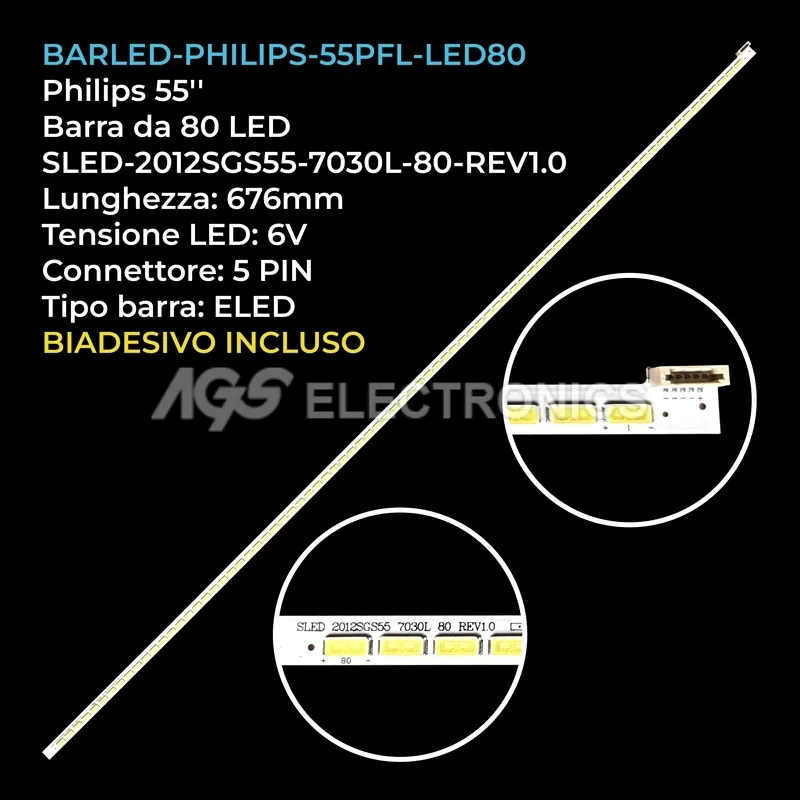 kit 1 barre LED retroilluminazione per Philips 55 pollici modello 55PFL5527H12