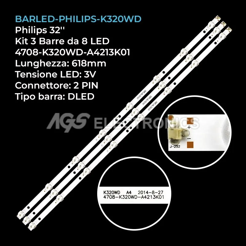 kit 3 barre LED retroilluminazione per Telefunken 32 pollici modello LED32S35T2