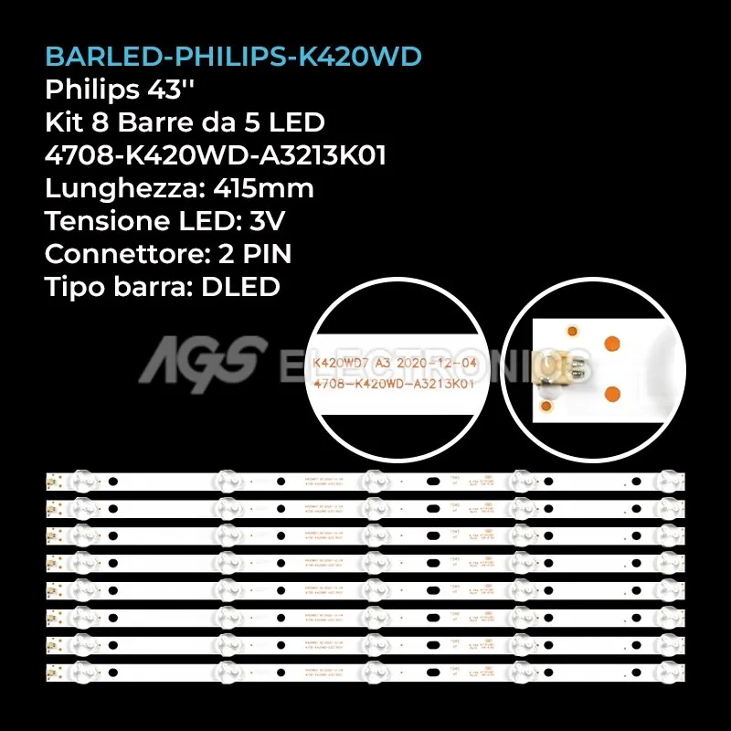 kit 8 barre LED retroilluminazione per Philips 43 pollici modello 43PFT4001