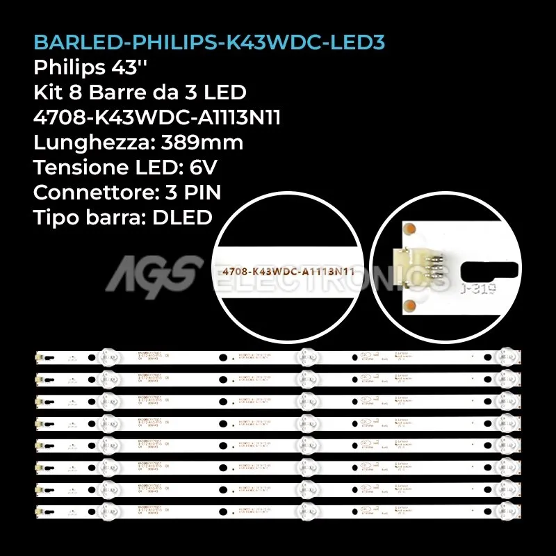 kit 8 barre LED retroilluminazione per Philips 43 pollici modello 43PFS4062