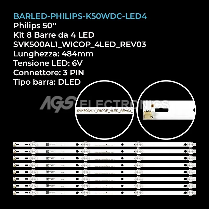 kit 8 barre LED retroilluminazione per Philips 50 pollici modello 50PFS401212