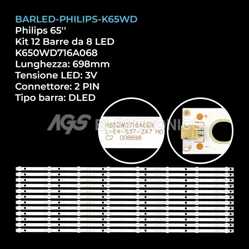 kit 12 barre LED retroilluminazione per Panasonic 65 pollici modello TH65EF13MC