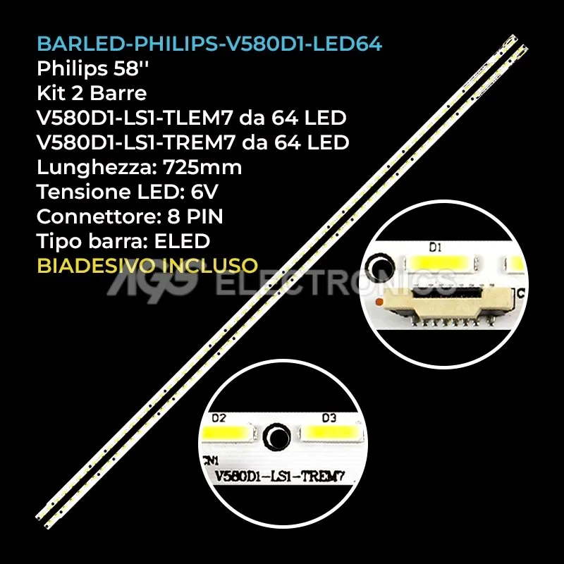 kit 2 barre LED retroilluminazione per Panasonic 58 pollici modello TX58AS800E
