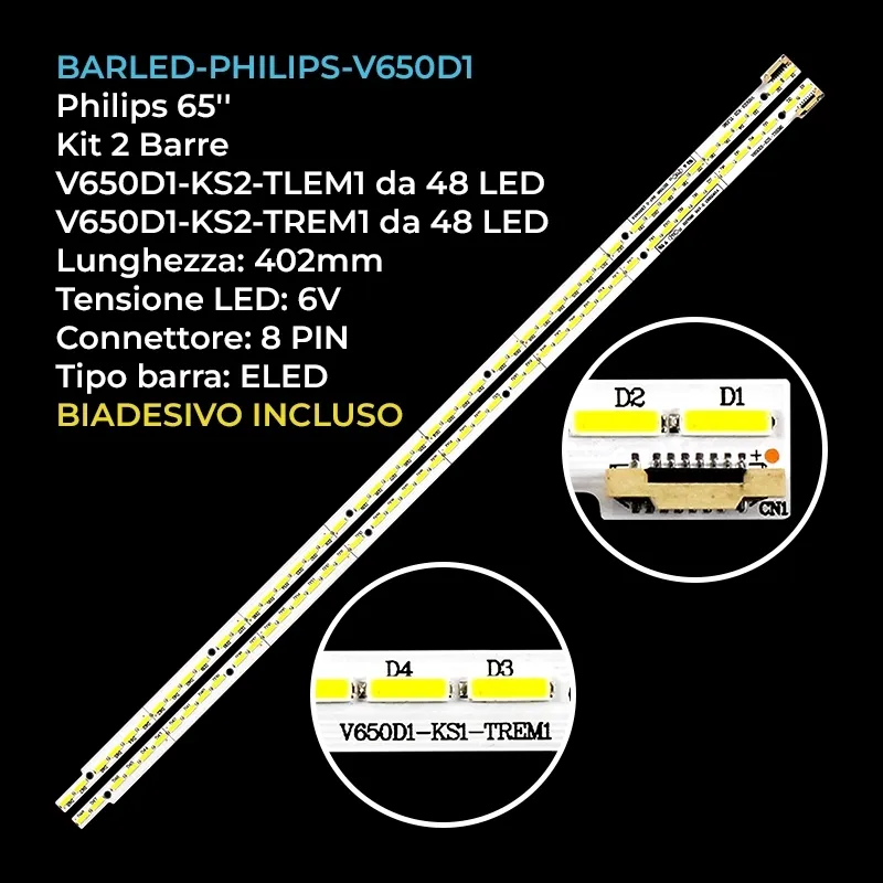 kit 2 barre LED retroilluminazione per TCL 65 pollici modello LED65X8100DE