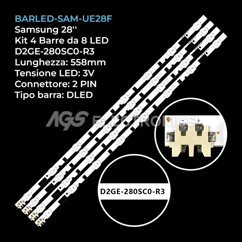 kit 4 barre LED retroilluminazione per Samsung 28 pollici modello UE28F4000AWXZT