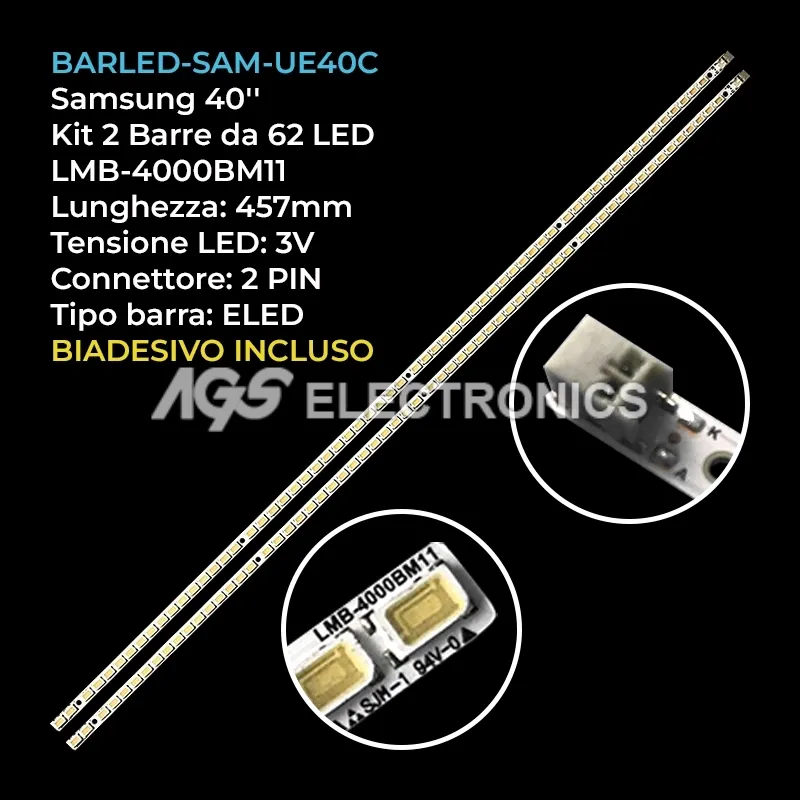 kit 2 barre LED retroilluminazione per Samsung 40 pollici modello UE40C5100QW